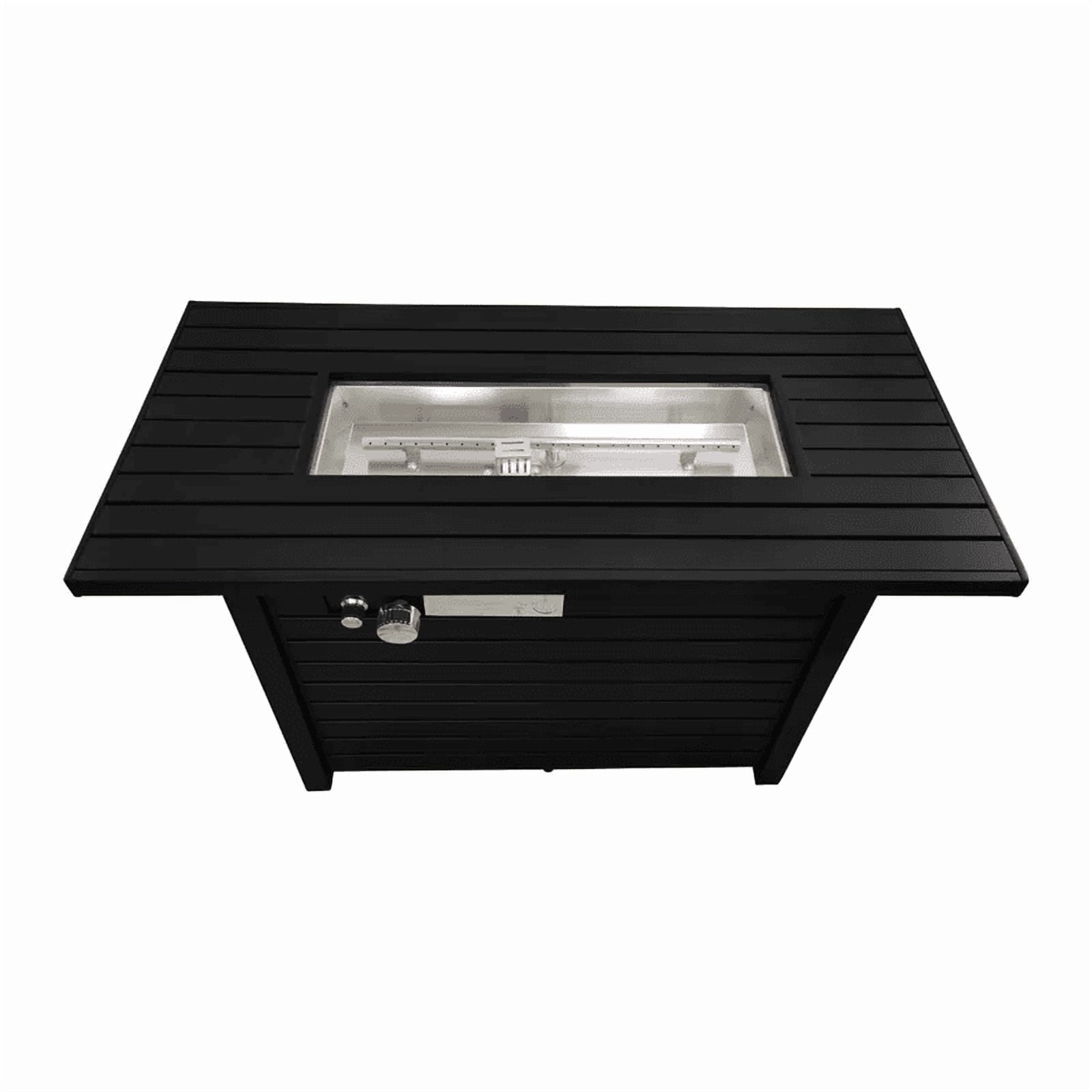 E-Western 25-Inch Steel Outdoor Fire Pit Table with Lid Black for Garden & Outdoor Heating, Stainless Steel, Propane/Natural Gas, Adjustable Flame