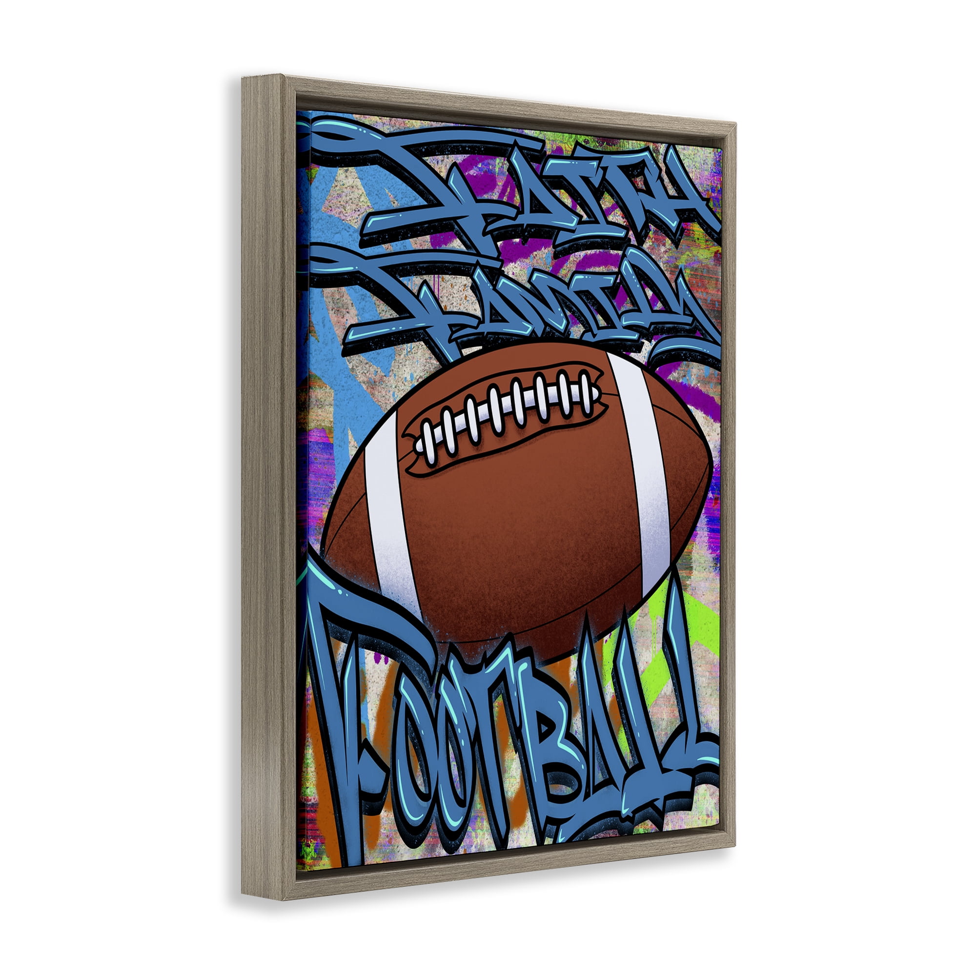 Stupell Industries Faith Family Football Graffiti Brown Framed Floater Canvas Wall Art, design by Marcus Prime