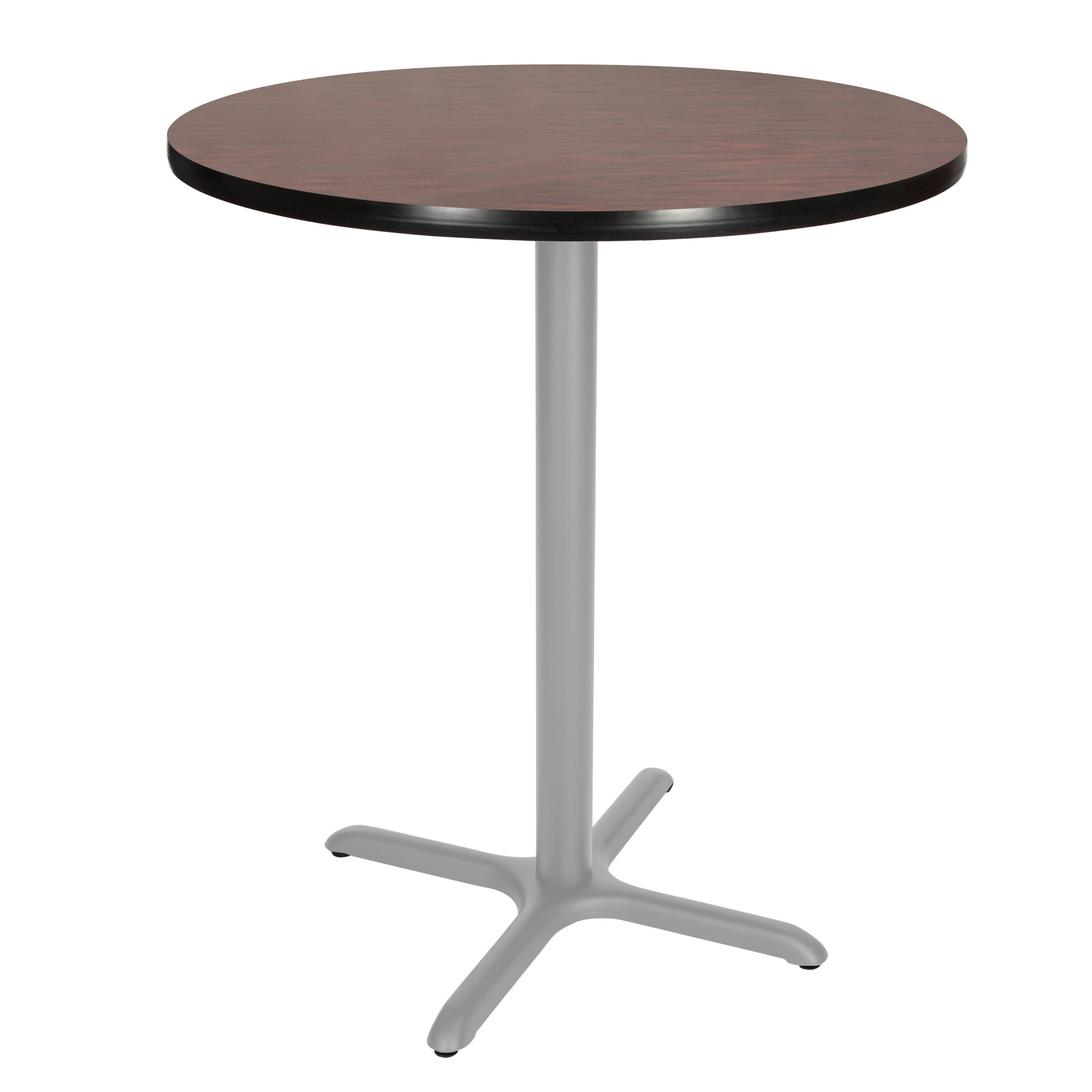 Hampden Furnishings Bennet Collection Steel Frame 36" Round Top, X Base, 42" Height, Cafe Table Grey Frame/Mahogany Top