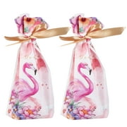 Hemoton 50pcs Drawstring Candy Bag Creative Party Bag Plastic Candy Pouch Flamingos Patern Biscuits Packaging Bag