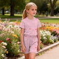 thumbnail image 6 of CYRBOKO Girls Outfit Sets, Summer Casual Elastic Waist Pullover Short Sleeve Loungewear Two-piece Sets Pink Size 7-8 T, 6 of 8