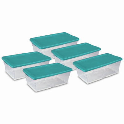 Set of 6 Callyne 5 L Clear Plastic Storage Latch Boxes with Blue Handle