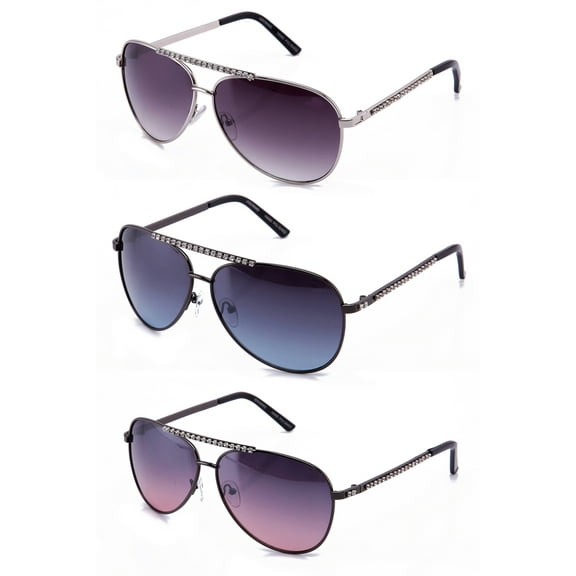 3 Packs Classic Metal Aviator Frame Fashion Sunglasses with Rhinestone for Women