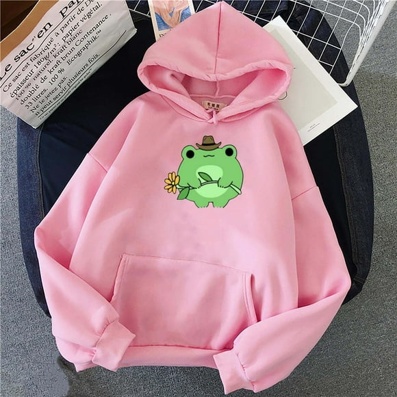 Fartey Cute Graphic Hoodie for Womens 2024 Fall Long Sleeve Crew Neck Pullover Sweatshirts with Pockets Soft Comfy Daily Casual Sweatshirt Pink XL