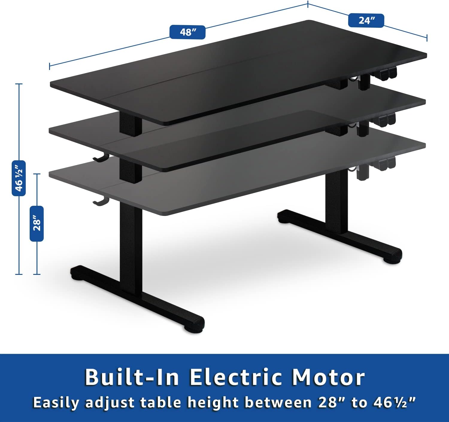 CRXX Height Adjustable Electric Standing Desk - Upgraded Ultra Durable Home Office Large Rectangular Computer or Laptop Sit Stand Workstation Table（4 FT，Black）