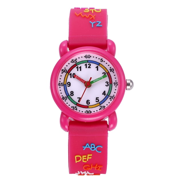 1 reloj de pulsera de cuarzo con dibujos animados en 3D, delicado y resistente al agua, para niños (color rosa)