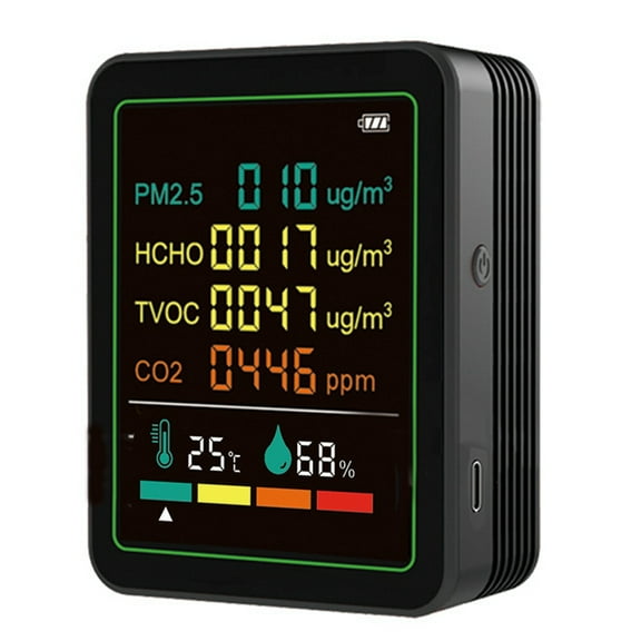 MT07WT 6-in-1 Indoor Air Quality Monitor Portable PM2.5 Tester Household HCHO TVOC CO2 Temperature Humidity Tester Black