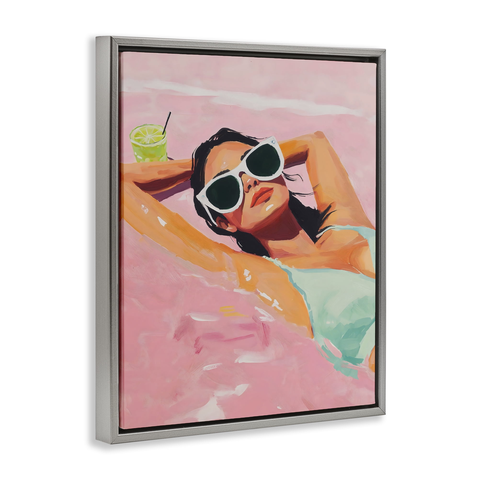 Stupell Industries Trendy Summer Girl Gray Framed Floater Canvas Wall Art, design by The Prints Vibe