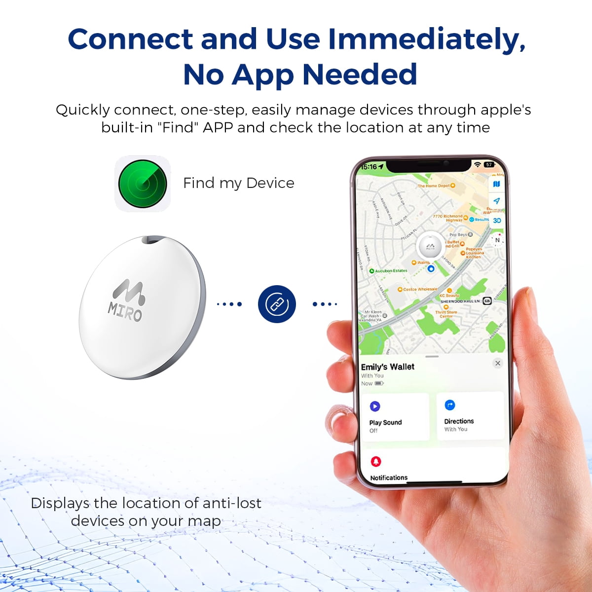 MIRO T1R Bluetooth Tracker Smart Finder Compatible with Apple Find My(iOS only) Item Finder Smart Tag IP6 Waterproof