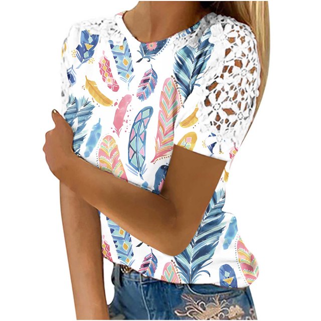 Pompotops Femmes Mode Été Col Rond Loisirs Manches Courtes Boutons Solides Tops