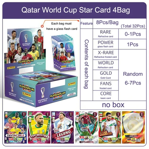 Caja de cartas de estrella de fútbol Panini 2022, colección de estrellas de fútbol de la Copa Mundial de Catar, conjunto de caja de tarjetas de fanático limitado, Messi Ronaldo