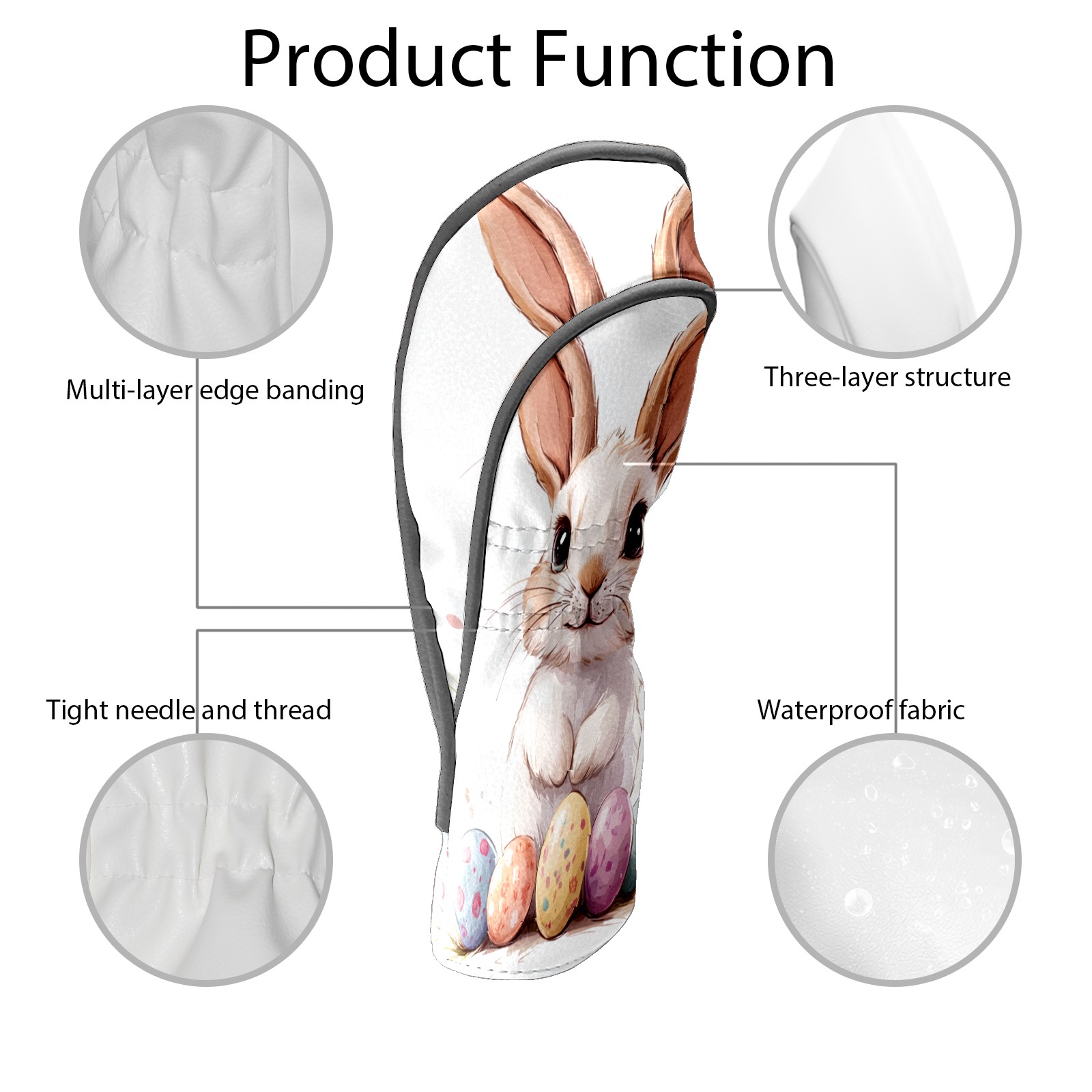 Golf Club Covers PU Leather Waterproof Head Covers for Fairway Woods Hybrids Cute Easter Rabbit With Easter Eggs