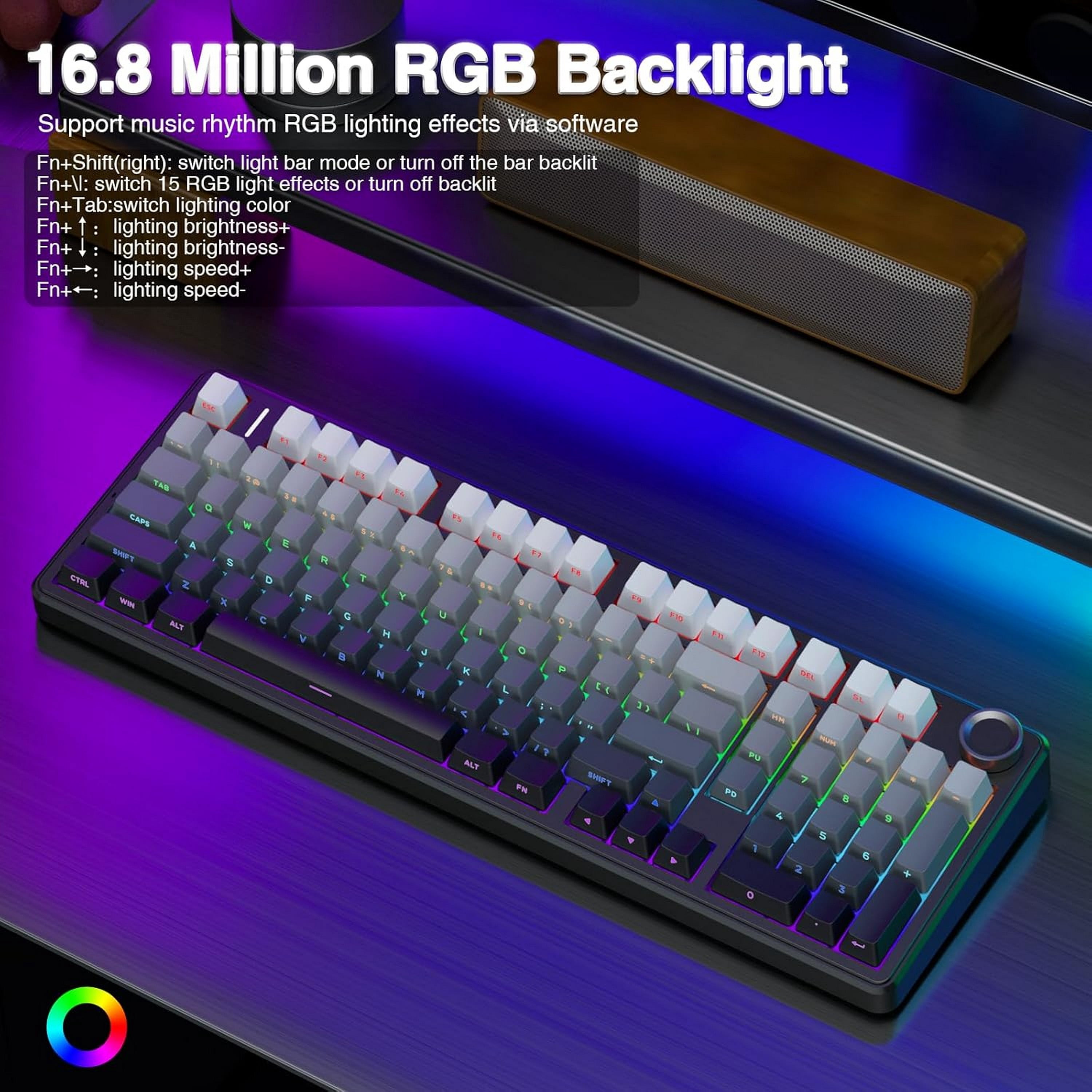 AULA F99 PRO Wireless Mechanical Gaming Keyboard, 95% Layout, Hot Swappable Creamy Switches, Tri-Mode BT5.0/2.4GHz/Type-C, RGB Backlit with Multifunctional Knob, 8000mAh Battery - Black Gradient