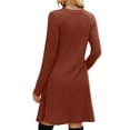 thumbnail image 4 of Long Sleeve Dress for Women Crew Neck Waist Tunic Dress with Pockets Caramel Color L, 4 of 6