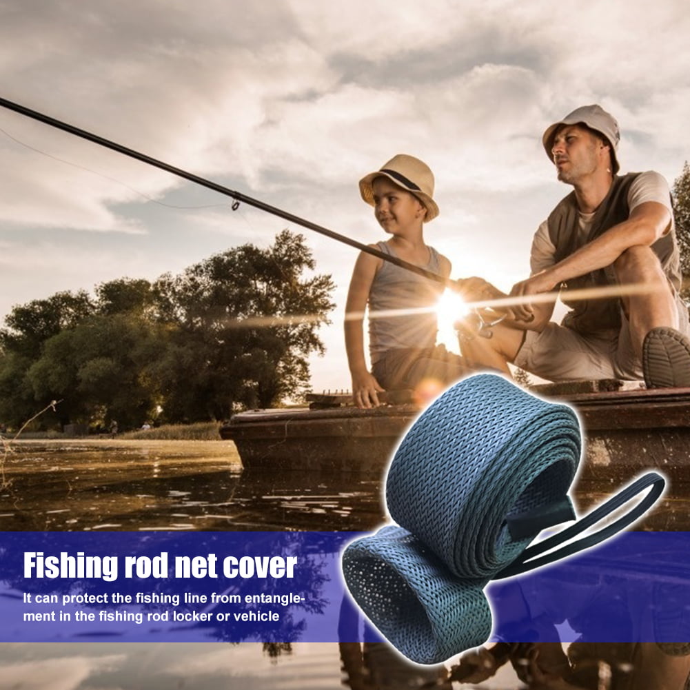 Grey Fishing Rod Cover Braided Mesh Casting Spinning Fishing Pole Sleeve 