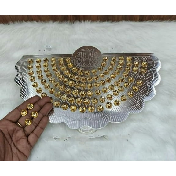 German silver silver stand with 108 golden flowers for housewarming pooja/ diwali pooja