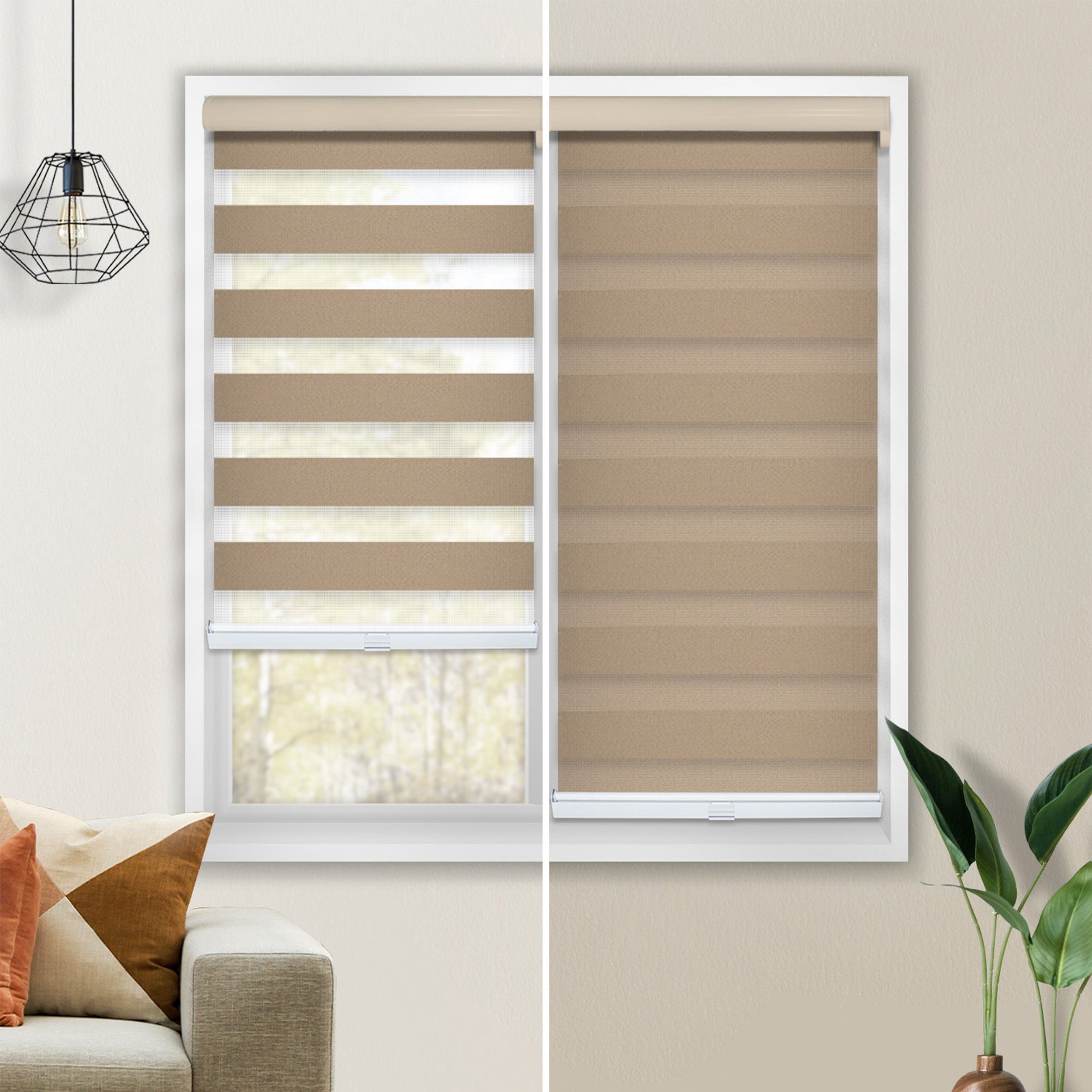 CHICOLOGY Blackout Zebra Roller Shades |17.25"W X 72"H| Dual Layer Light Filtering Blinds | Cordless Window Shades for Home & Office | Easy Install | Cool Brown