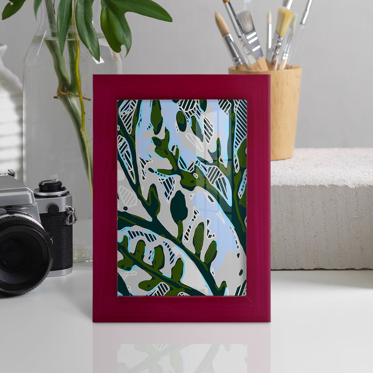 Abstract Tree Limbs II -Framed Print w/glass-Cherry Red