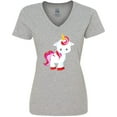 thumbnail image 3 of Inktastic Cute Little Unicorn With Red And Pink Mane, Hearts Women's V-Neck T-Shirt, 3 of 5