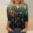thumbnail image 2 of Liquidation! Uooqdmx Hauts Grande Taille pour Femmes Manches 3/4 Hauts pour Femmes Imprimé Carnaval Paillettes Manches 3/4 Col Rond Hauts d'Automne pour Femmes Noir TG, 2 of 5