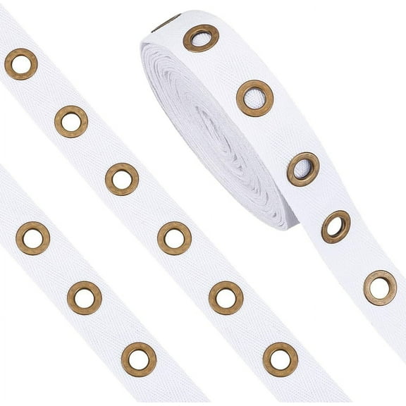 6 Yards 1 inch Wide White Cotton Grommet Eyelet Twill Tape Trim 8mm Antique Bronze Metal Eyelet Ring Ribbon Strip for Sewing Crafts Making