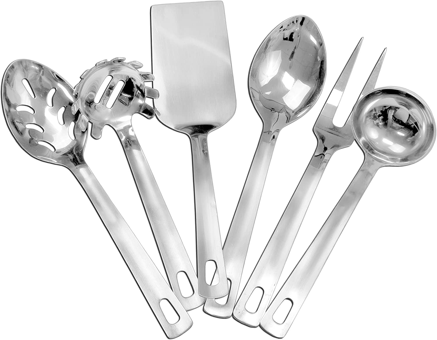 Soup Ladle Hangable Kitchenware mDesign Set of 6 Stainless Steel and Nylon Kitchen Accessories Serving Spoon Kitchen Utensil Set with Spatula Slotted Spoon and Spaghetti Scoop Grey/Silver