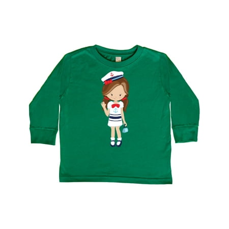 

Inktastic Cute Girl Boat Captain Skipper Brown Hair Gift Toddler Toddler Girl Long Sleeve T-Shirt