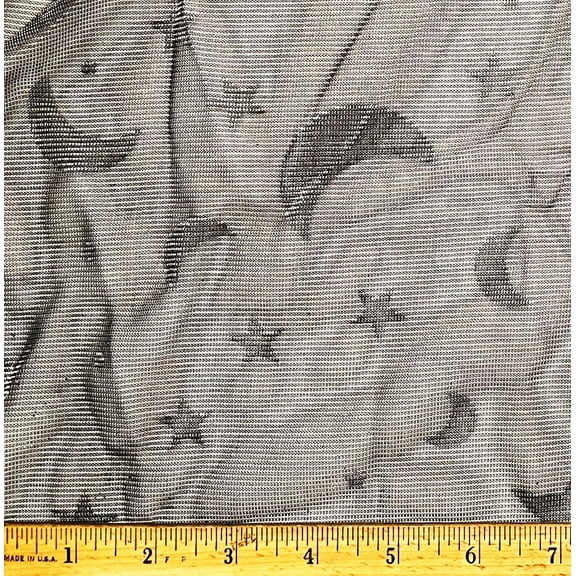 1 Yard - Halloween Metallic Silver Stars & Moon on Black Polyester Mesh Fabric (Great for a Costume, Party Table Decoration, Sewing, Craft Projects, & More) 1 Yard X 58" Wide