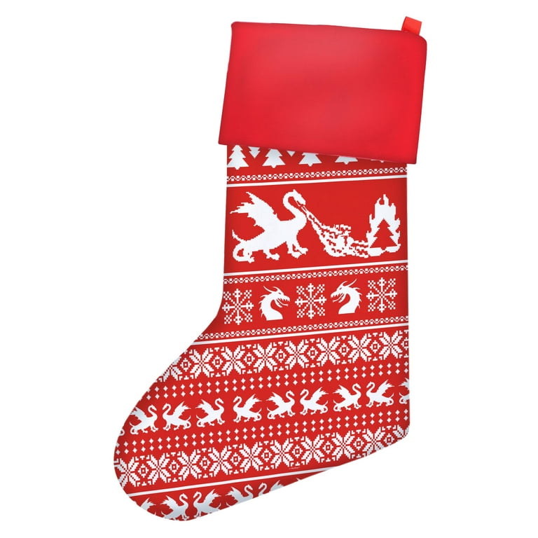 ThisWear Funny Christmas Stockings Christmas Dragon Gag Gift Ugly Christmas  Sweater Themed Pattern Christmas Stocking Red