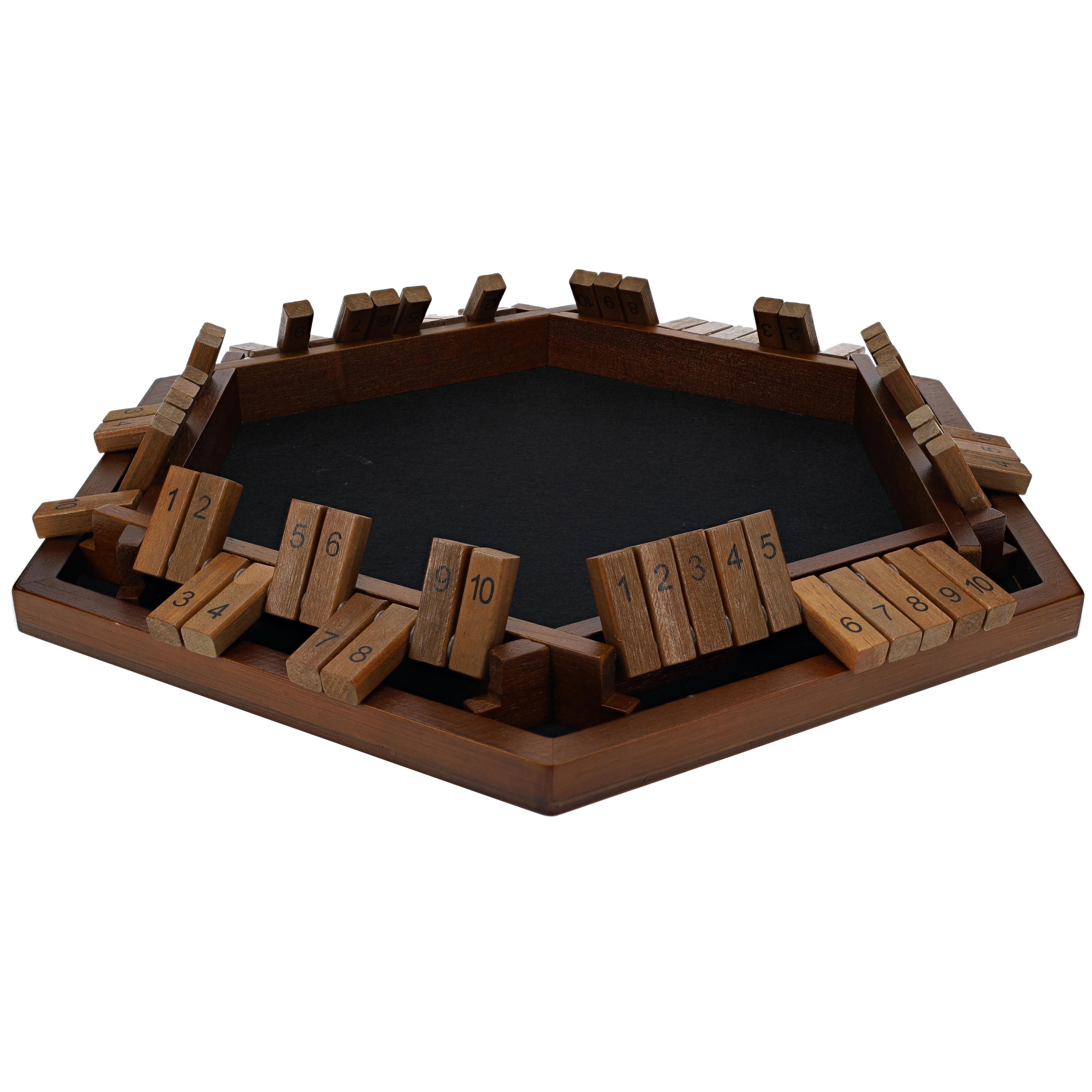 Pacific Shore Games 6 Player Shut The Box Dice Game - Walnut Stained Wood - 14 In.
