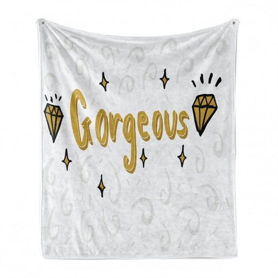 Hello Gorgeous Soft Flannel Fleece Blanket, Gorgeous Word Lettering with Hand-Drawn Doodle Elements as Diamond and Curve, Cozy Plush for Indoor and Outdoor Use, 70" x 90", Multicolor, by Ambesonne