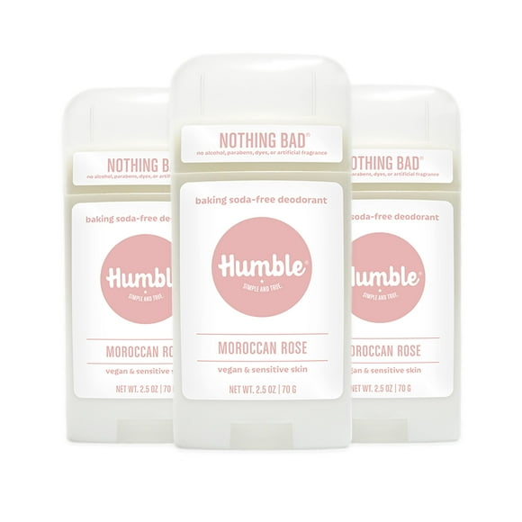 Humble Brands Desodorante sin aluminio, vegano y libre de crueldad, formulado para pieles sensibles, rosa marroquí, paquete de 3, 2.5 onzas