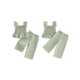 thumbnail image 2 of Loicainy Toddler Baby Girls 2Pcs Summer Outfits 12 18 24 Months 2T 3T 4T 5T Flying Sleeve Square Neck Solid Color Smocked Vest Tops and Elastic Waist Pants Clothes Set, 2 of 9