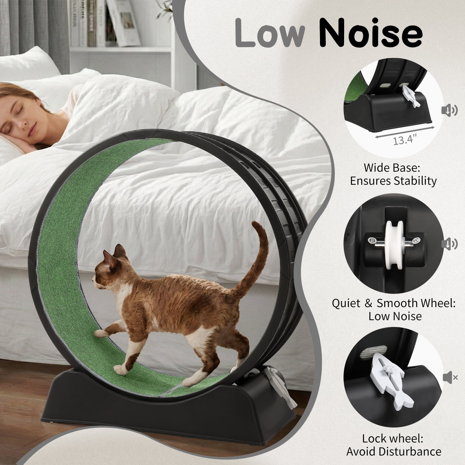 UBesGoo 31.5" Cat Exercise Wheel, Black Indoor Cat Treadmill with Detachable Carpet & Safety Lock