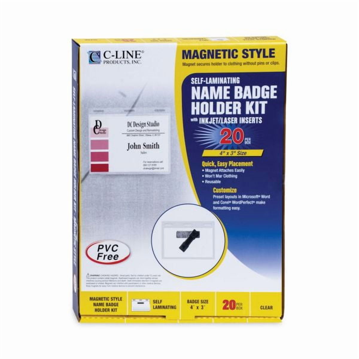 1 piece C-Line Self-Laminating Magnetic Style Name Badge Holder Kit, 3" x 4