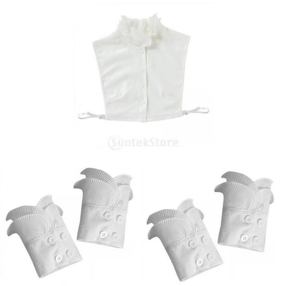 Conjunto de Puños Y Cuellos falso Media desmontable Colco Collar de encaje de algodón