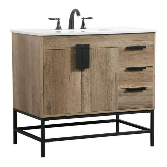 Elegant Decor Eugene 36" Aluminum MDF Single Bathroom Vanity in Natural Oak