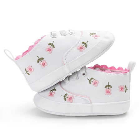 

Caitzr Baby Girl Floral Cotton Shoes Casual Embroidered Soft Prewalker Walking Footwear