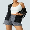 thumbnail image 4 of Women Open Front Shrug Ladies Short Sleeve Solid Color Lace Patchwork Sheer Bolero Cover Up, 4 of 7