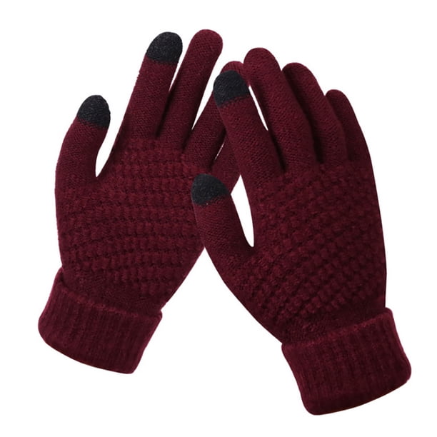 Qarigey Guantes tejidos de lana de Cachemira para mujer, guantes gruesos cálidos de invierno para pantalla táctil, mitones sólidos guantes y mitones Vino tinto Qarigey AP000827-08