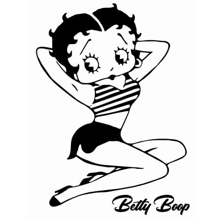 Betty Boop Black and White Art for Living Room Vinyl Wall Decal - Sexy Cartoon Character Wearing a Slim Fit V-Neck Sleeveless Shirt with Revealing Decolletage Artwork for Bedroom Wall Decoration - 20"
