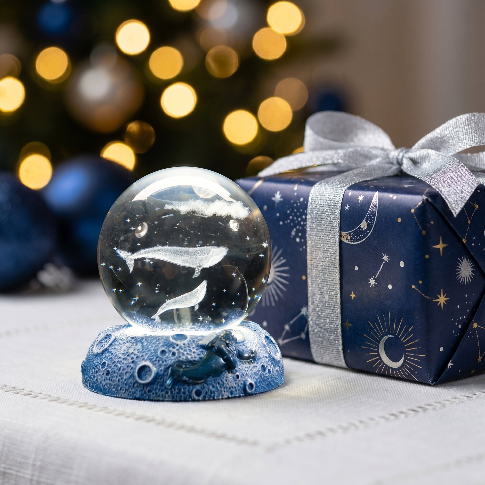 Unique Bargains Glowing Crystal Ball 3D Glass Ornament with LED Light Base Beige Style K