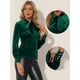 thumbnail image 2 of Blusa de Trabajo Informal de Manga Larga con Cuello de Corbata de Terciopelo Allegra K Verde Oscuro S, 2 of 6