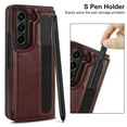 thumbnail image 3 of ELEHOLD for Samsung Galaxy Z Fold 6 Wallet Case,Premium Leather Credit Card Holder Magnetic Clasp Kickstand Heavy Duty Shockproof Protective Case with S-Pen Holder for Samsung Galaxy Z Fold 6,Brown, 3 of 9