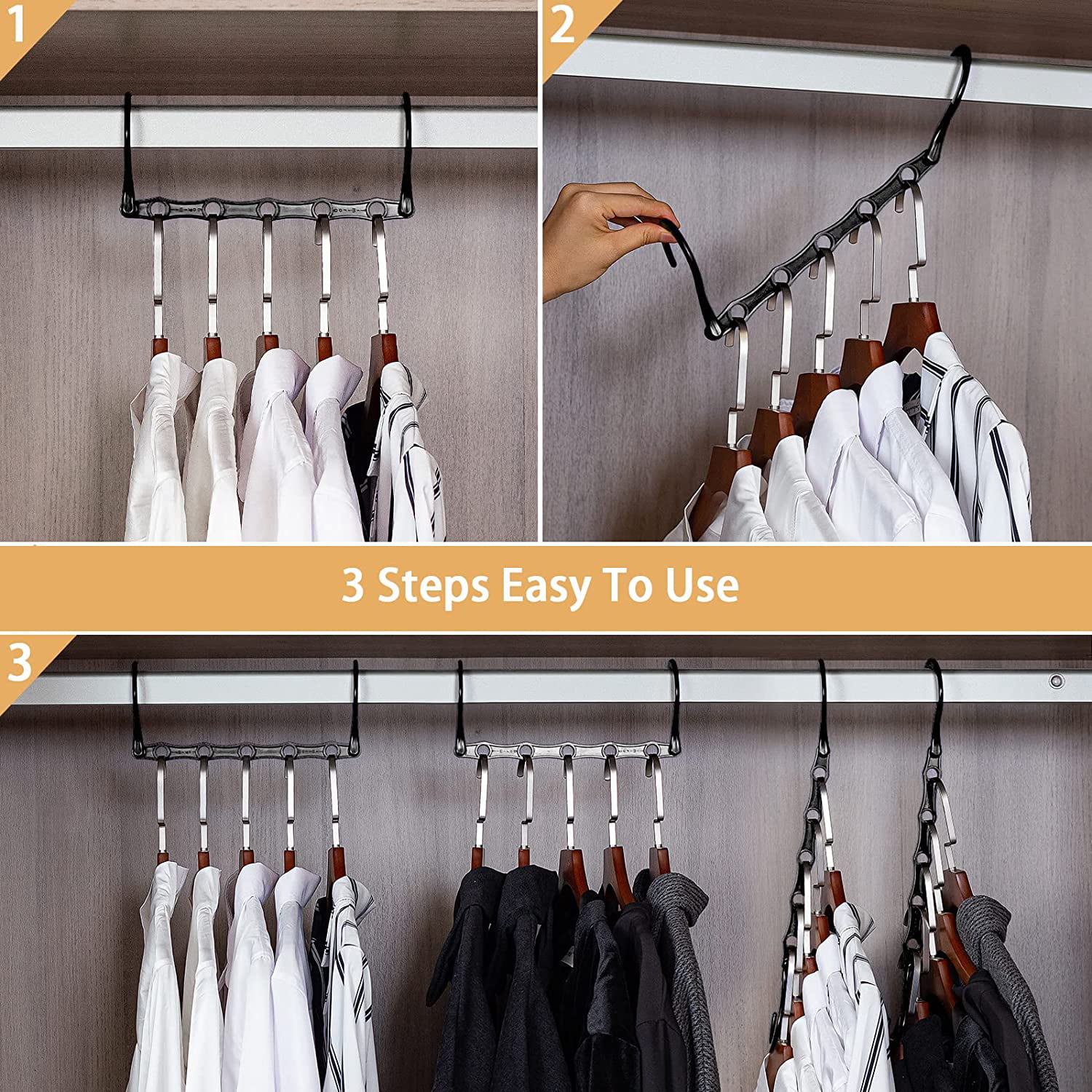 Dofulay Plastic Space Saving Hangers Cascading Hanger Organizer Pack of 10  Closet Space Saver Multifunctional Hangers (Black)