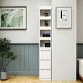 thumbnail image 3 of 70.87" Display Storage Cabinet with Wheels,Modern Wooden Tall Bookshelf Bookcase with 4-Tier Shelf, 3 Side Drawers,Space Saving Storage Organizer for Kitchen Livingroom  Narrow Spaces,White, 3 of 9