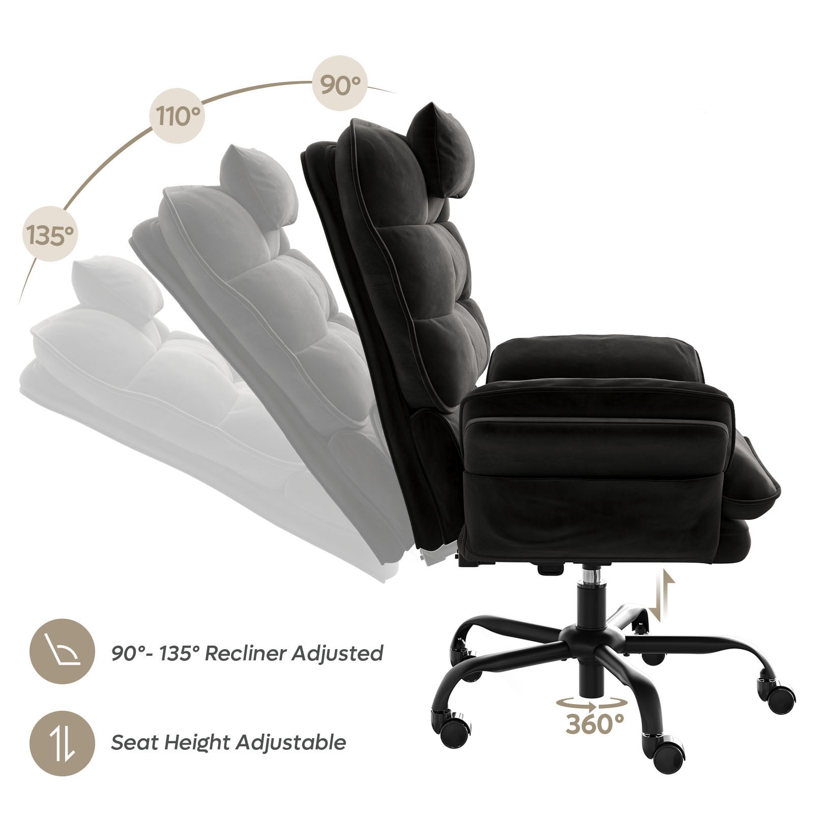 Bestier Big and Tall Executive Office Chair with Flip-Up Arms for Adults, Adjustable Height, Reclining Office Chair with Headrest & Side Pockets in Black