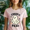 thumbnail image 5 of Creep It Real Shirt | Funny Ghost Graphic Tee | Unisex Casual T-Shirt, Azalea, Size 3XL, 5 of 6