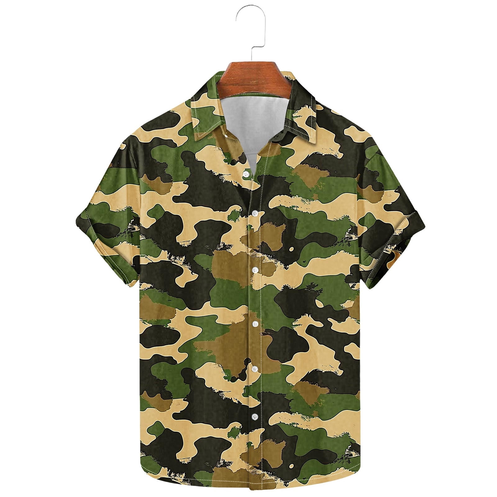 Mareep T-Shirt pour Hommes P-3TG Chemise à Manches Courtes Imprimée Camouflage à Col Rabattu
