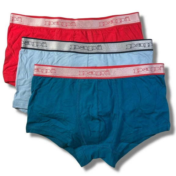 PAPI MEN TRUNKS X3 - 243 TEAL RED - LARGE - COTTON UNDERWEAR BOXER 3 PACK